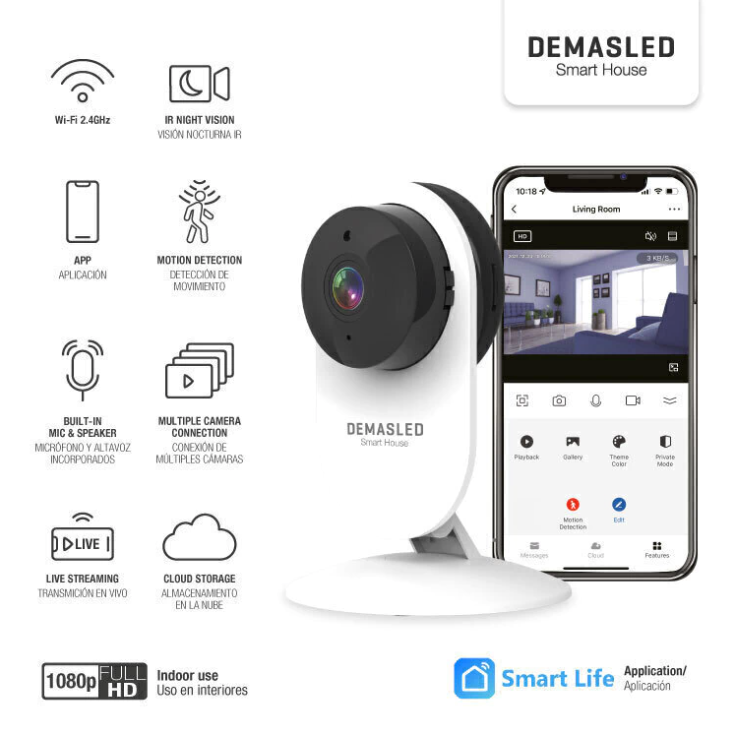 Cámara Smart WIFI Demasled de interior. 2MP, IP65