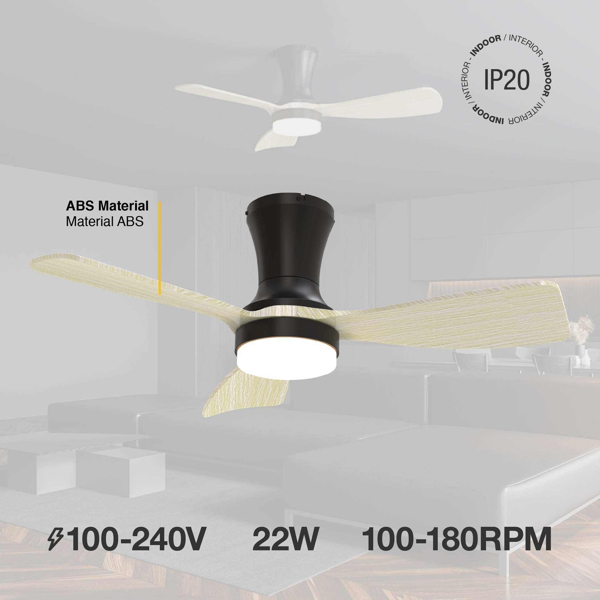 Ventilador de Techo con Luz LED Ø92cm, Madera Clara