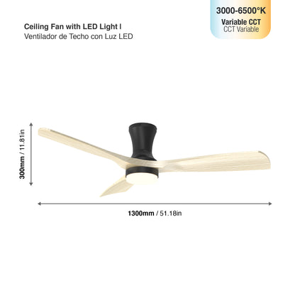 Ventilador de Techo Inteligente Ø130cm, Madera Clara