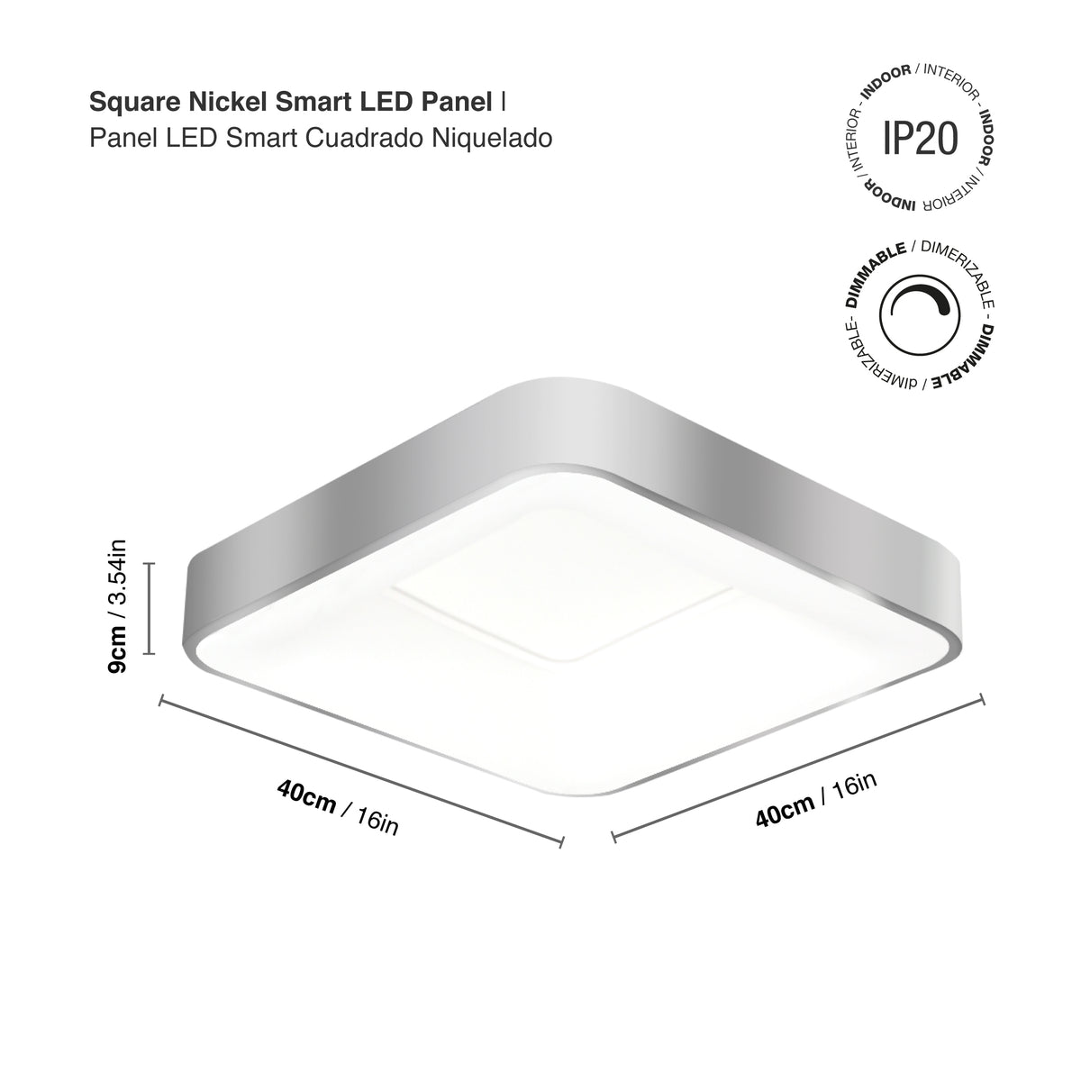 Plafón LED Inteligente Cuadrado 32W, Níquel