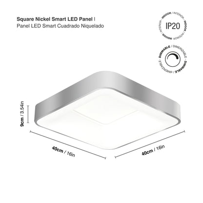 Plafón LED Inteligente Cuadrado 32W, Níquel