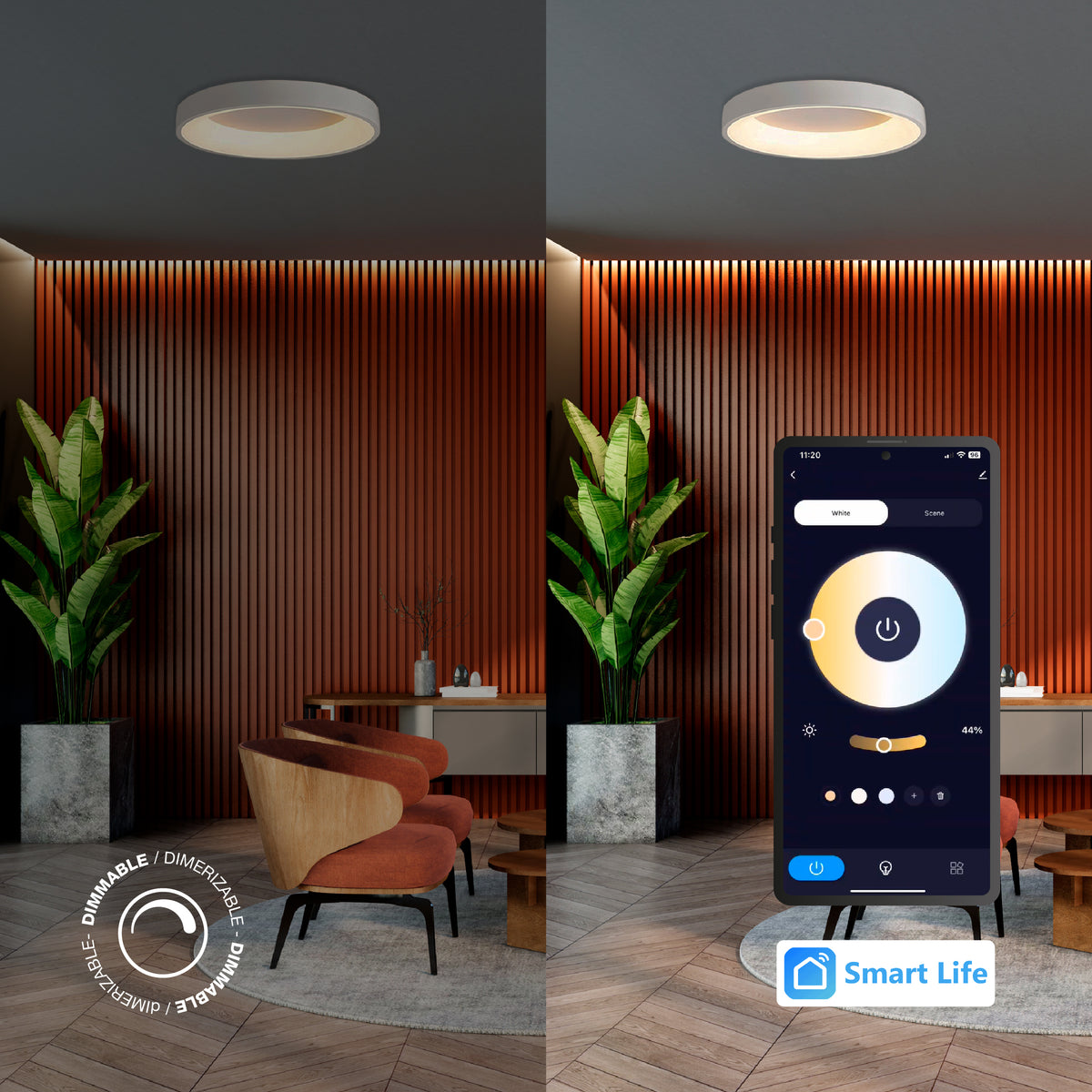 Plafón LED Inteligente Redondo 48W, Blanco