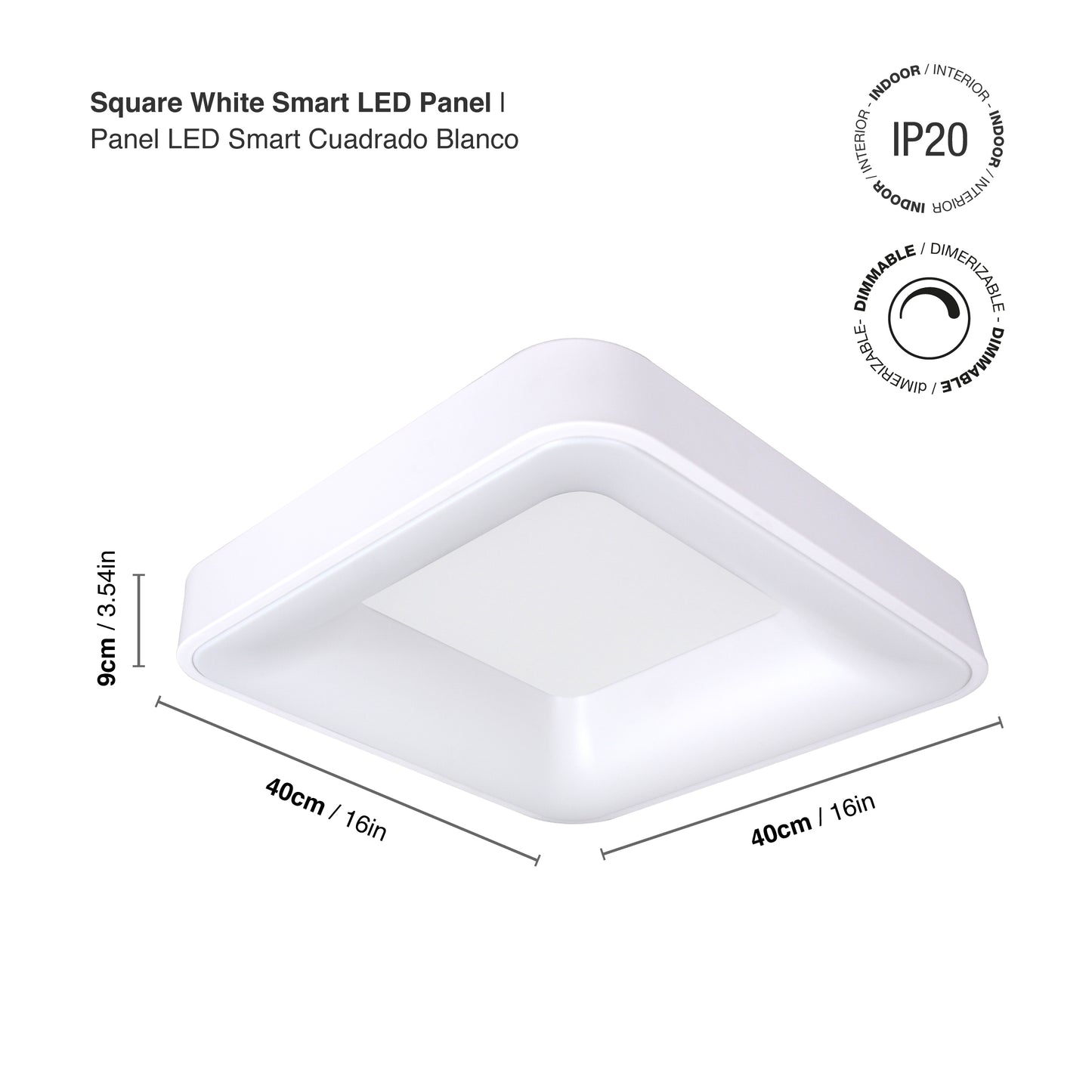 Plafón LED Inteligente Cuadrado 32W, Blanco