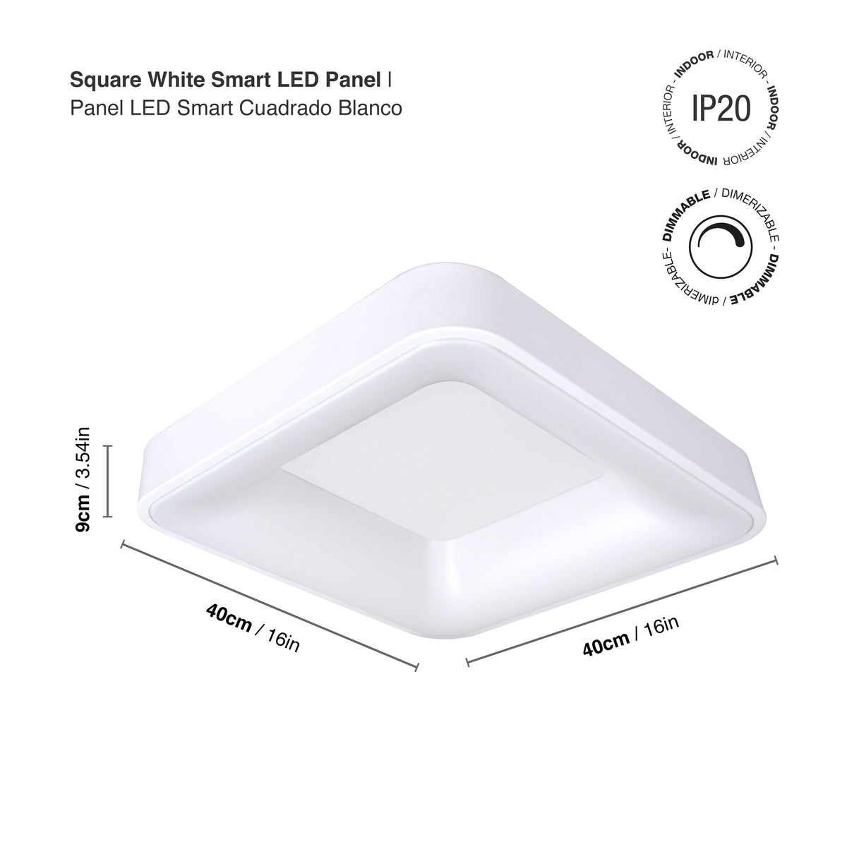 Plafón LED Inteligente Cuadrado 32W, Blanco