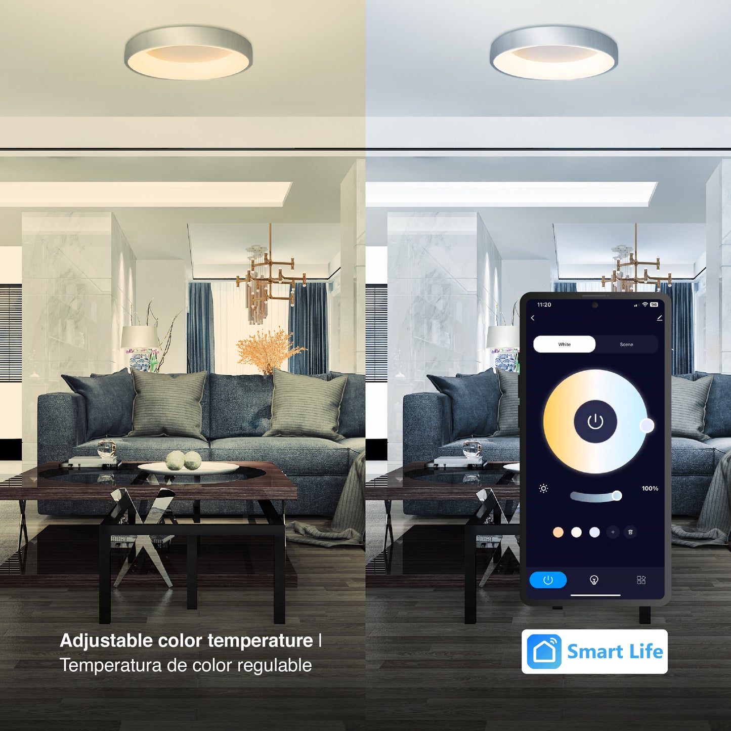Plafón LED Inteligente Redondo 48W, Níquel