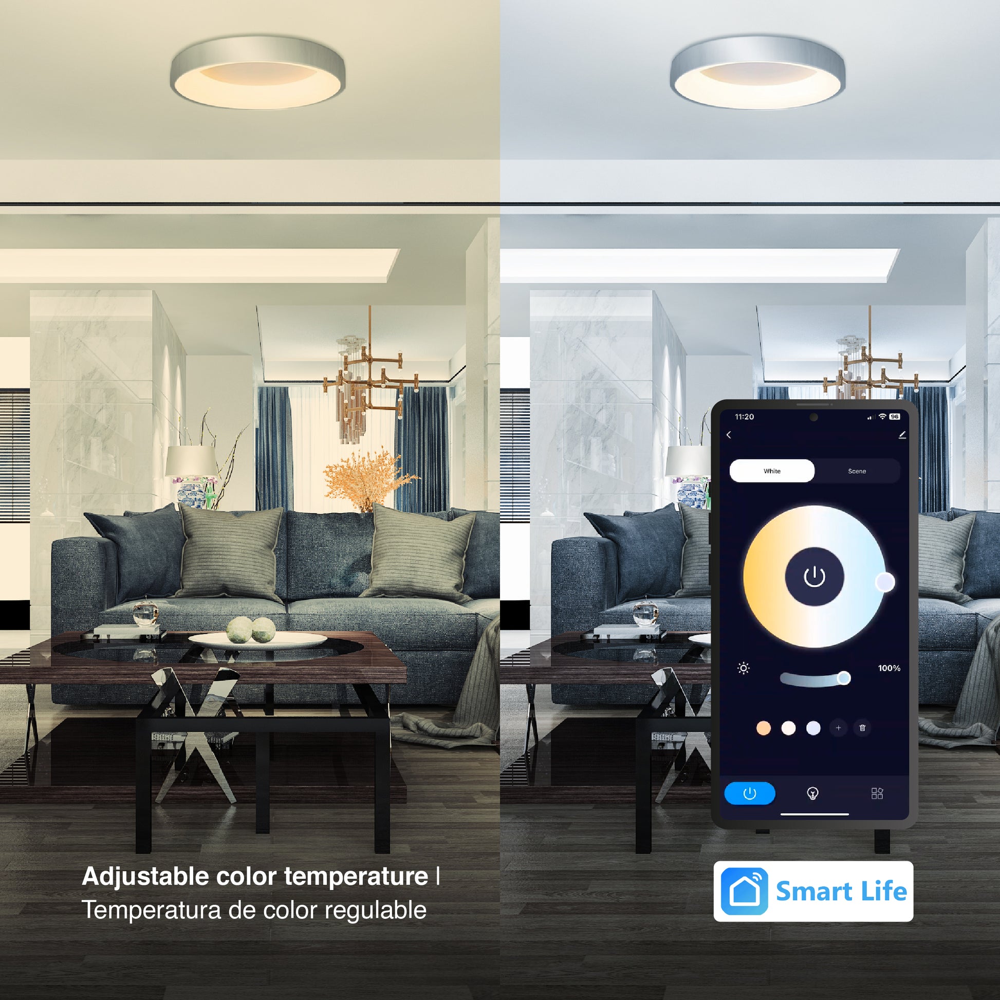 Plafón LED Inteligente Redondo 48W, Níquel
