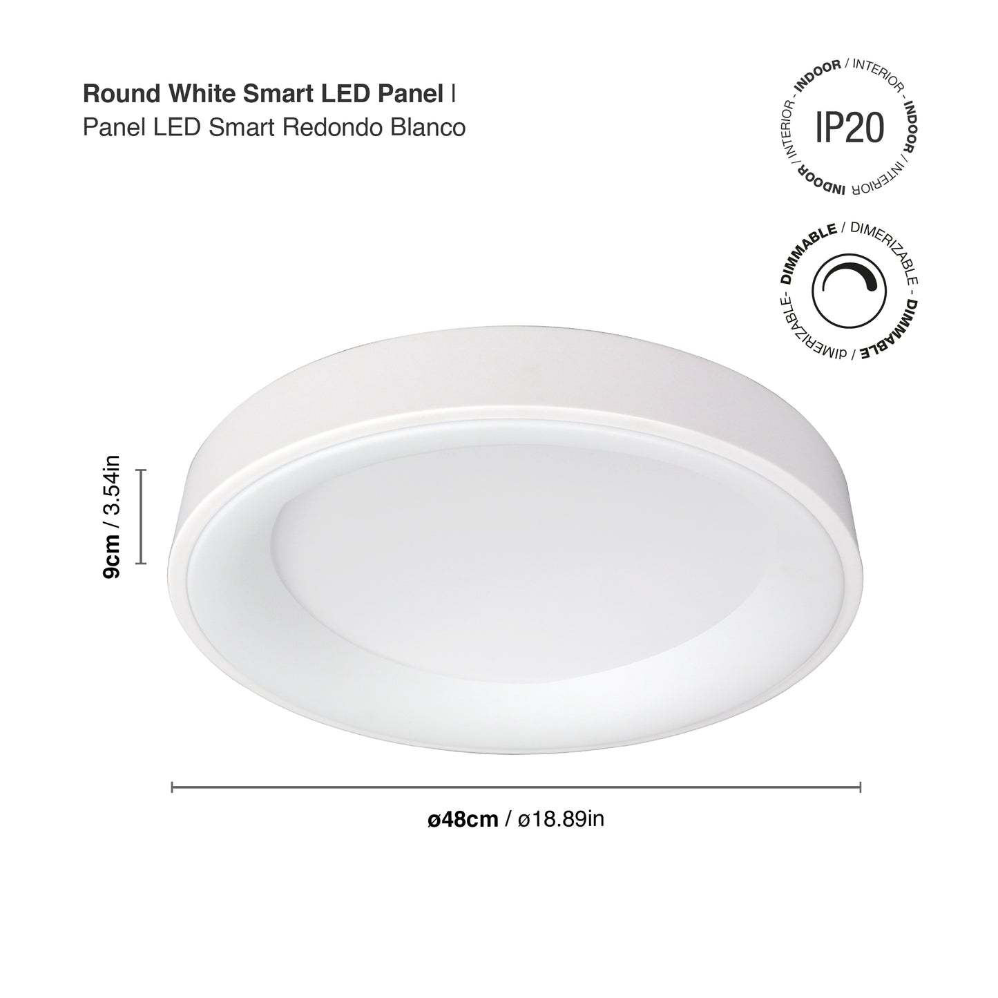 Plafón LED Inteligente Redondo 48W, Blanco
