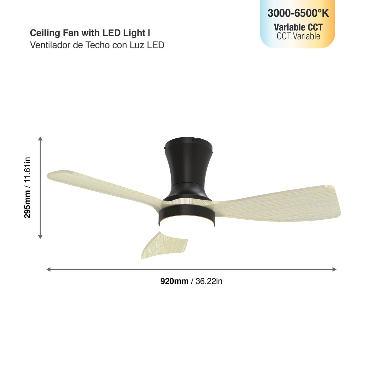 Ventilador de Techo con Luz LED Ø92cm, Madera Clara