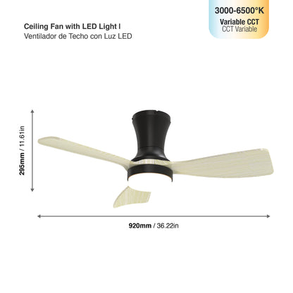 Ventilador de Techo con Luz LED Ø92cm, Madera Clara