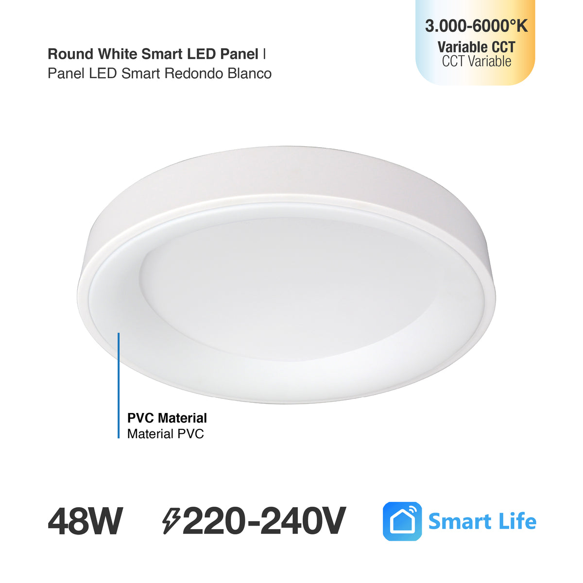 Plafón LED Inteligente Redondo 48W, Blanco