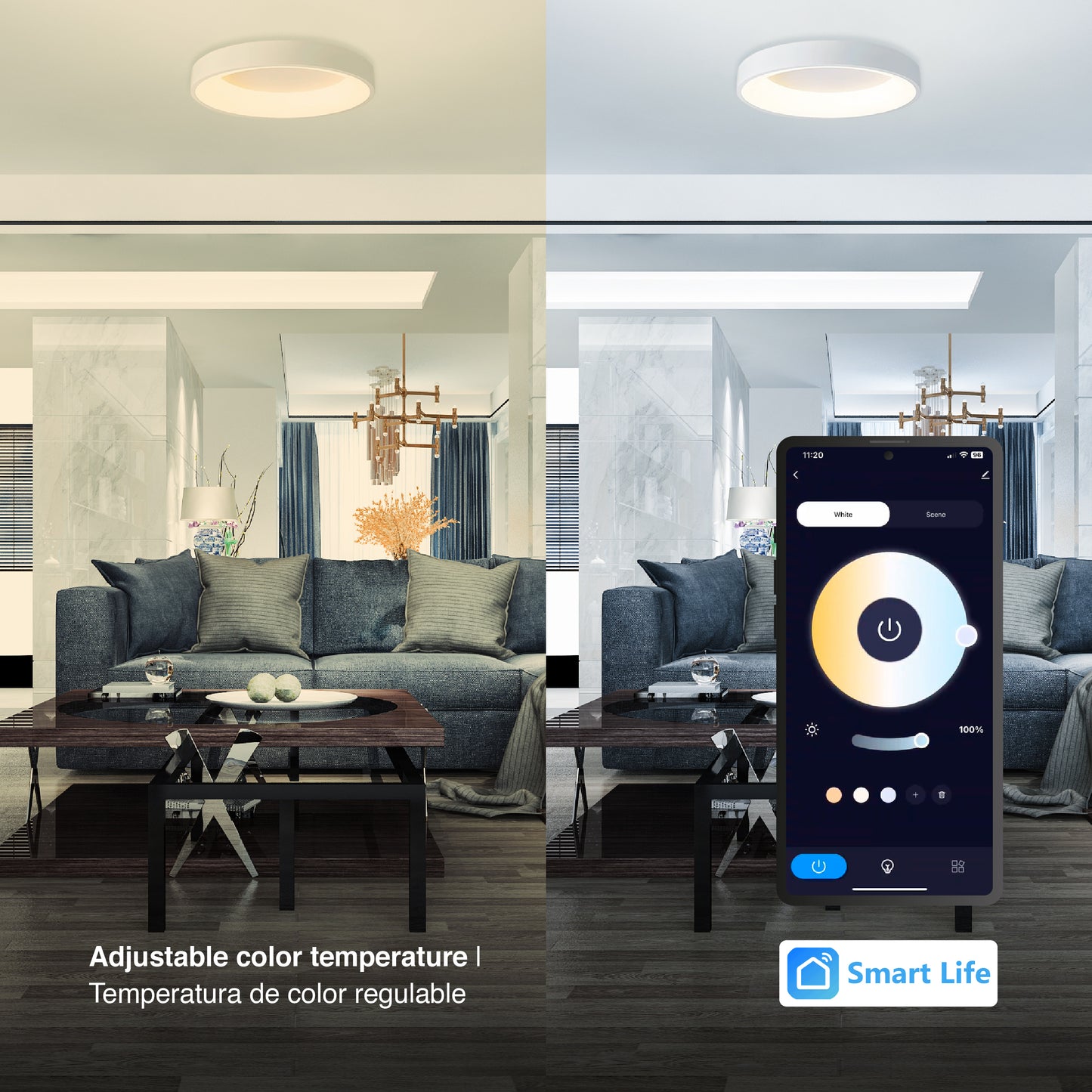 Plafón LED Inteligente Redondo 48W, Blanco