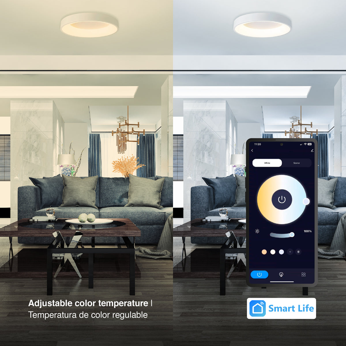 Plafón LED Inteligente Redondo 48W, Blanco
