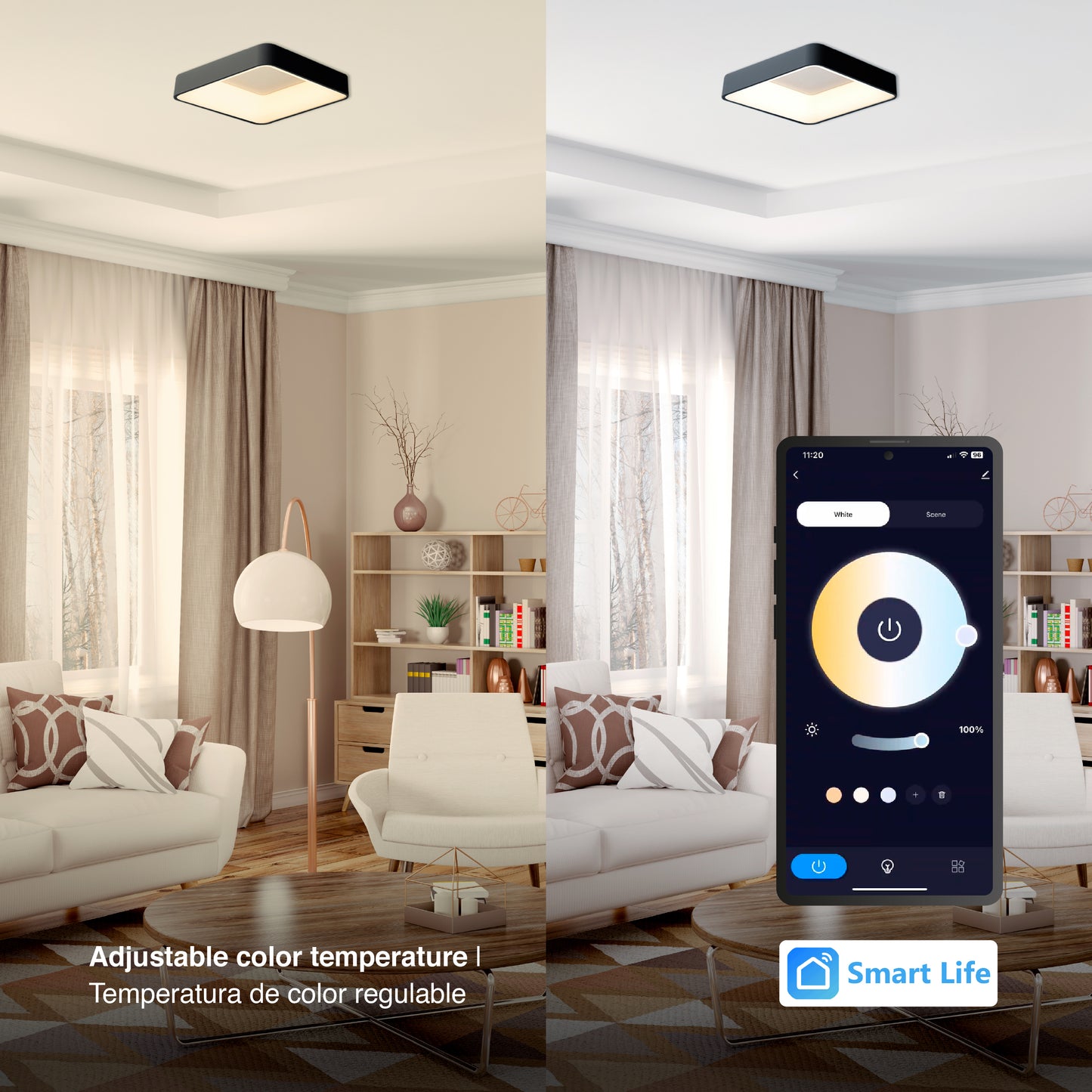 Plafón LED Inteligente Cuadrado 32W, Negro