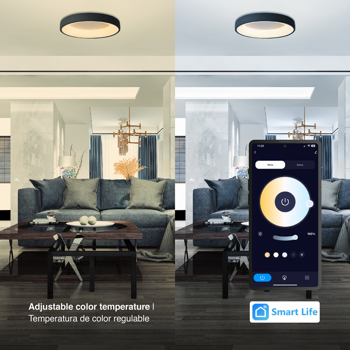 Plafón LED Inteligente Redondo 48W, Negro