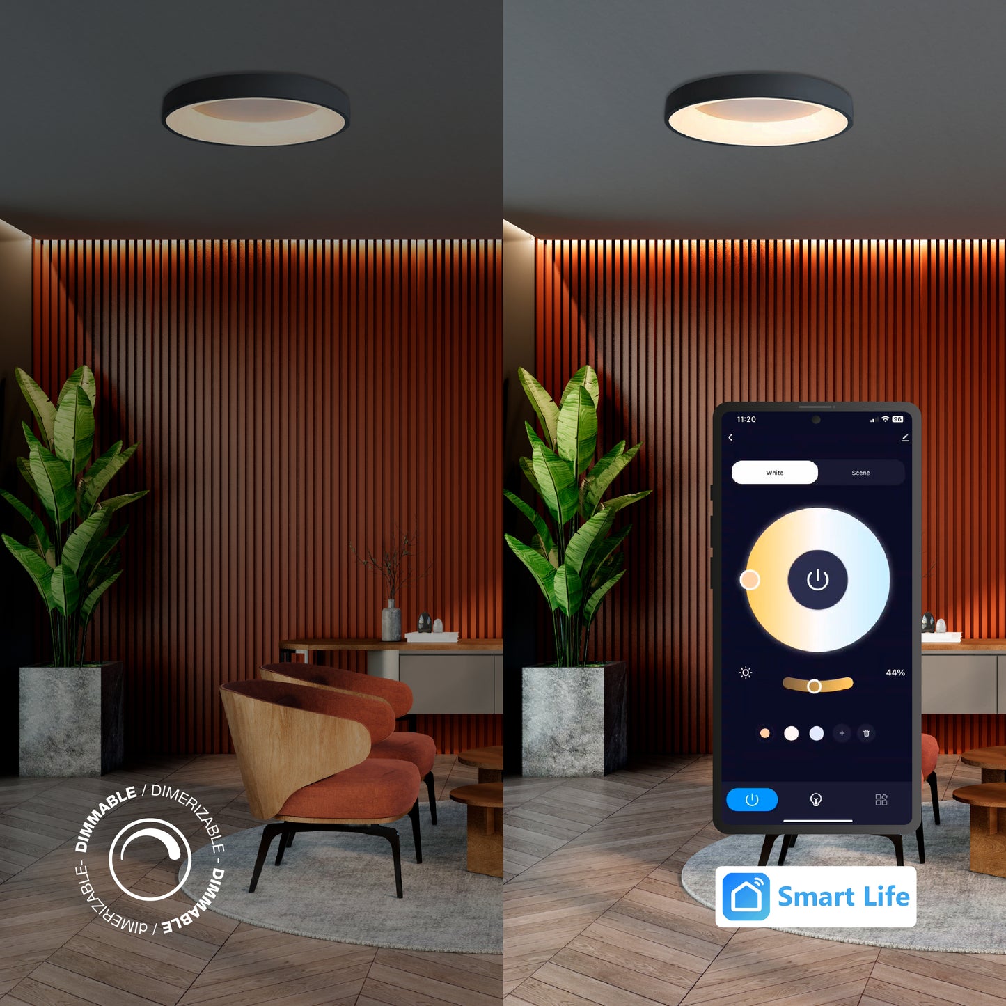 Plafón LED Inteligente Redondo 48W, Negro