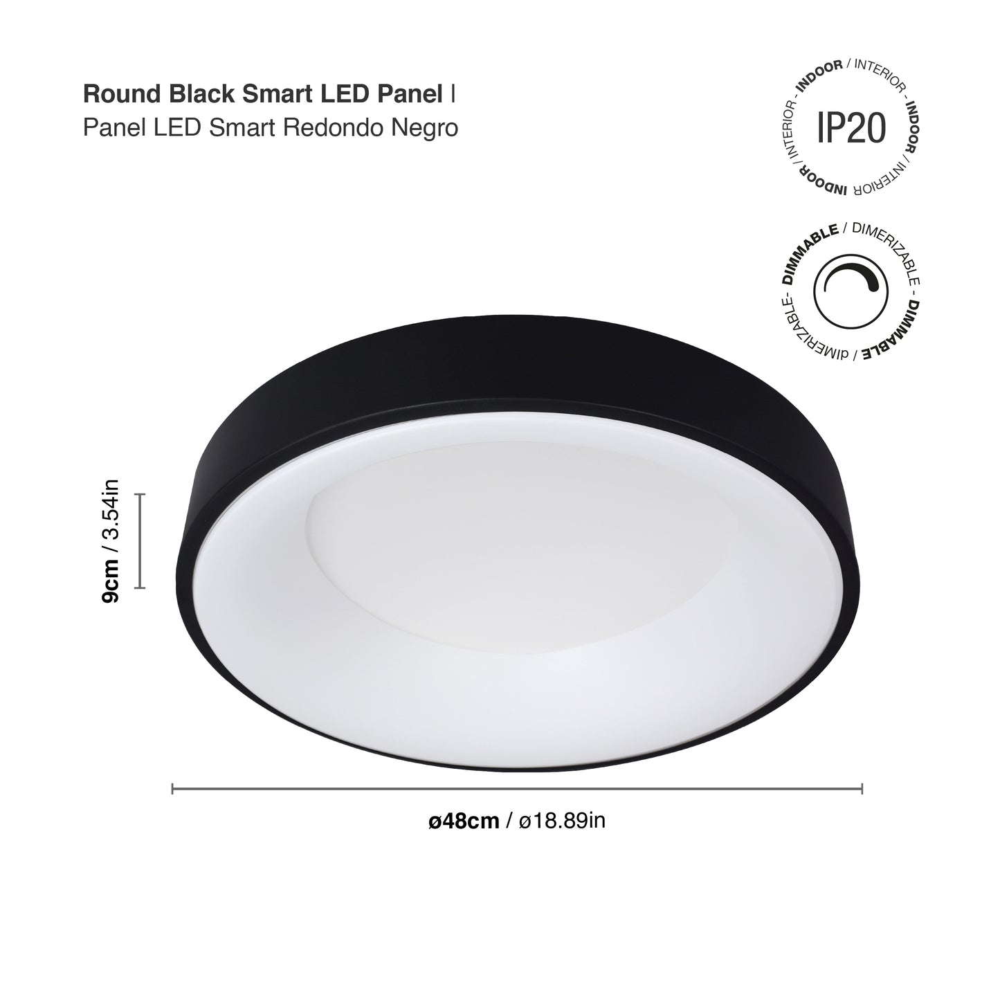 Plafón LED Inteligente Redondo 48W, Negro