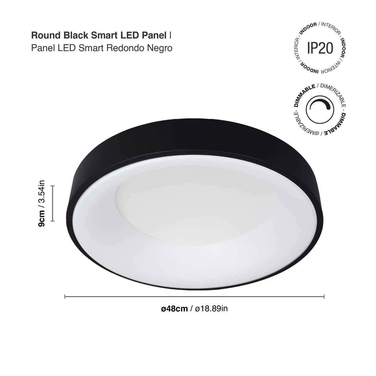 Plafón LED Inteligente Redondo 48W, Negro