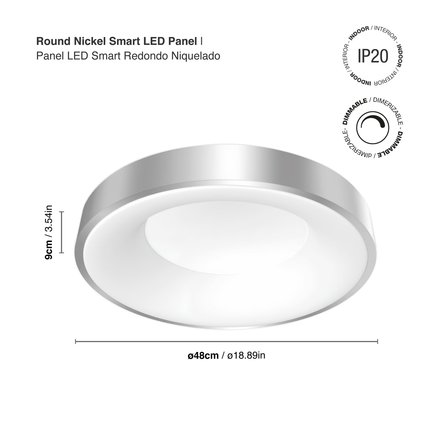 Plafón LED Inteligente Redondo 48W, Níquel