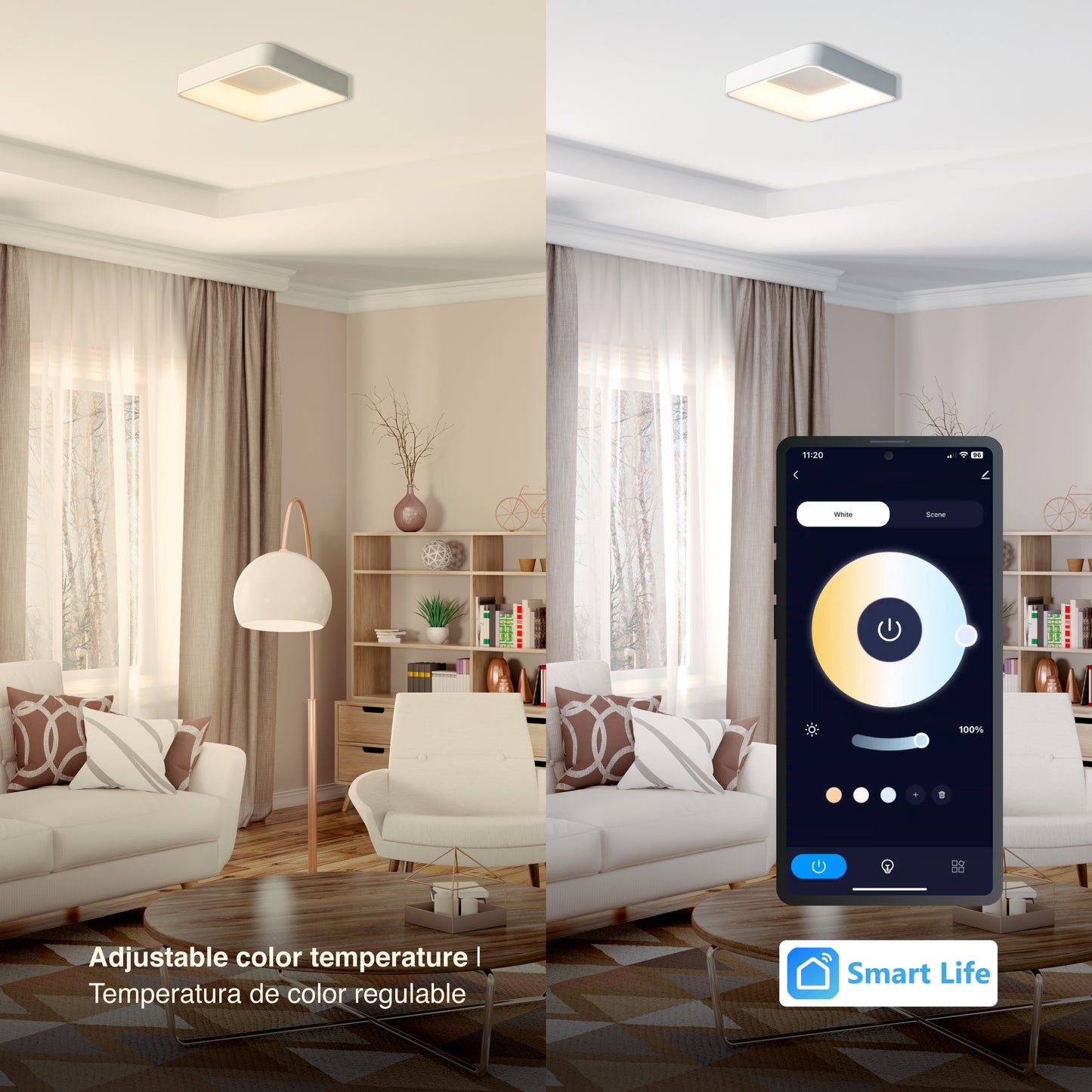 Plafón LED Inteligente Cuadrado 32W, Blanco