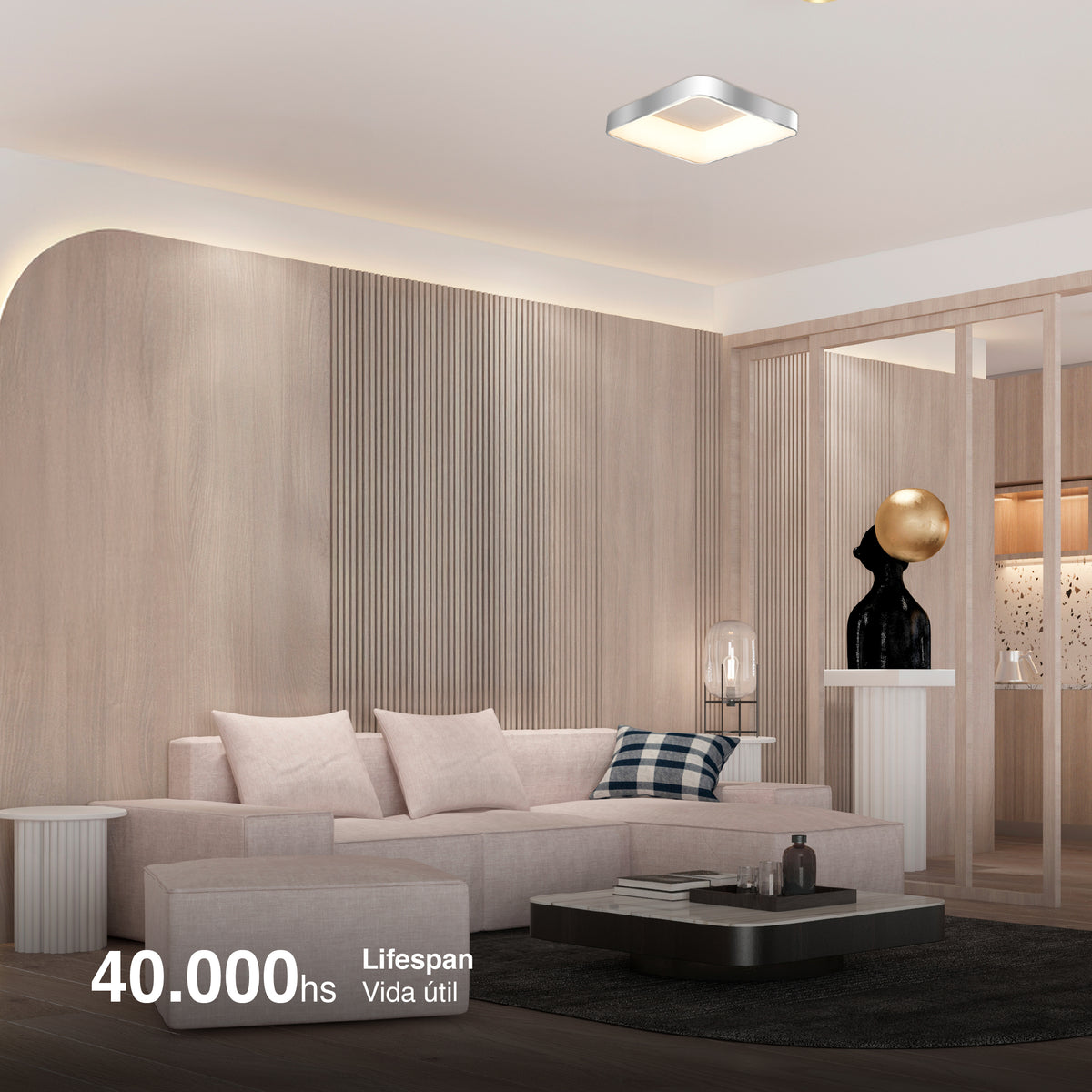 Plafón LED Inteligente Cuadrado 32W, Níquel