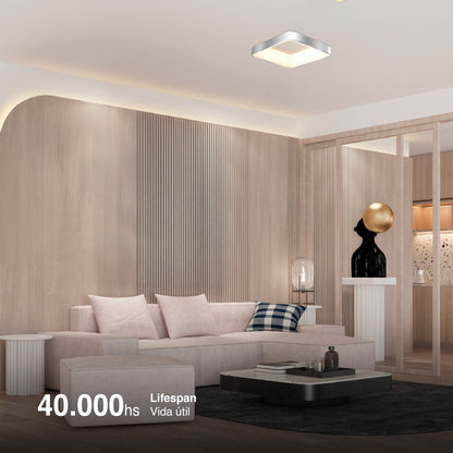 Plafón LED Inteligente Cuadrado 32W, Níquel