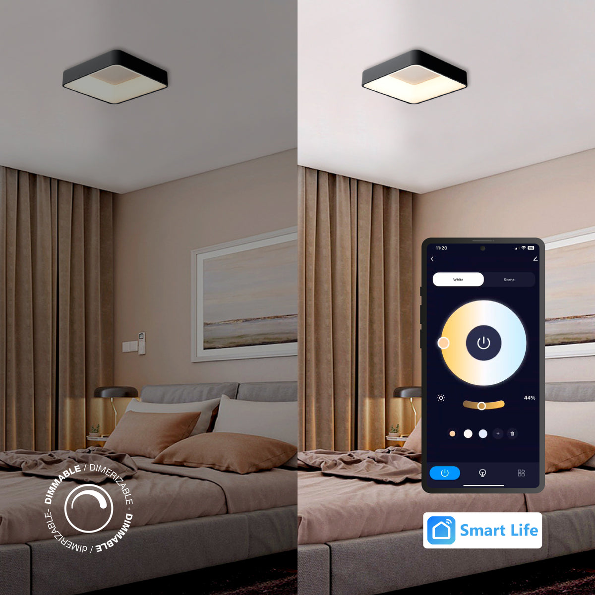 Plafón LED Inteligente Cuadrado 32W, Negro