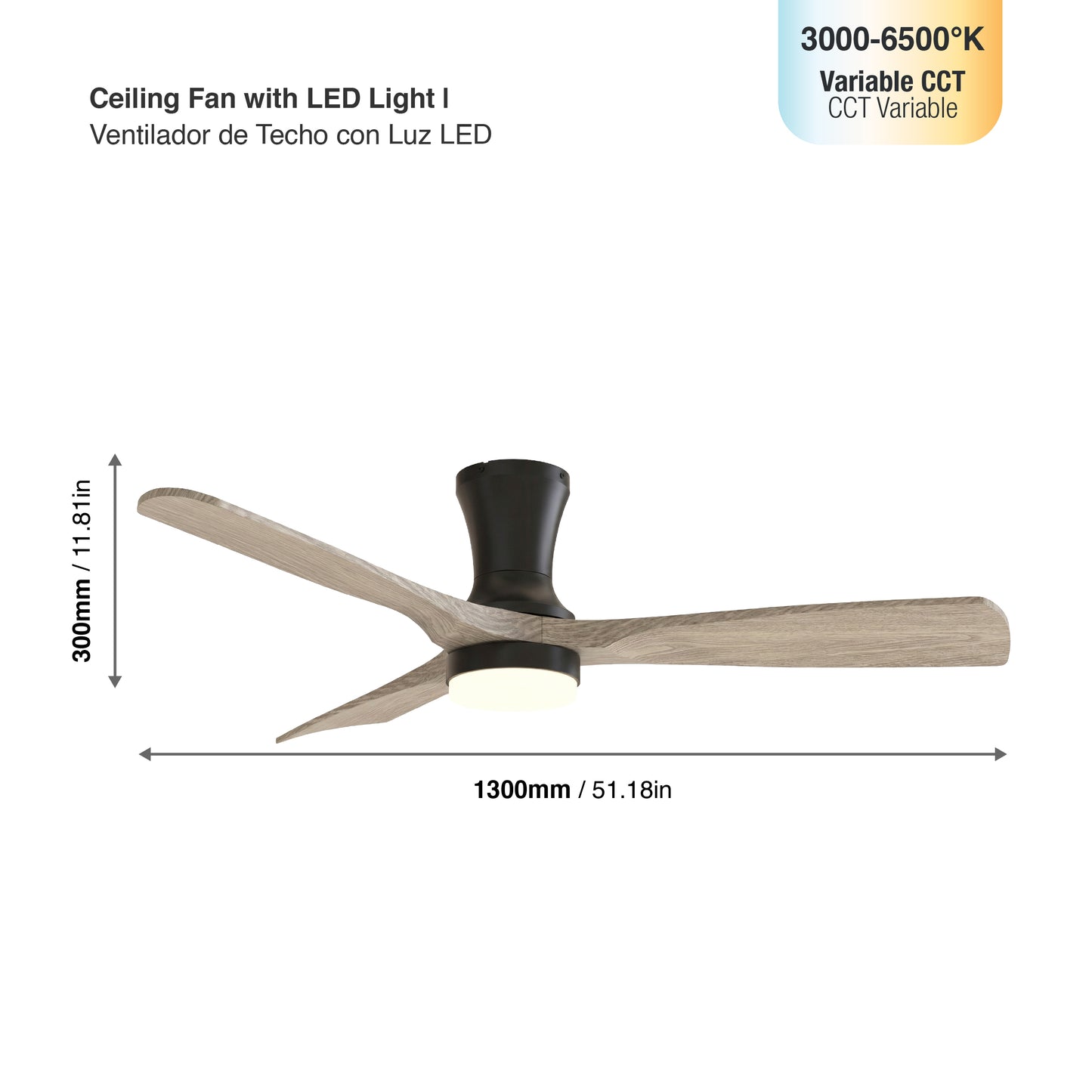 Ventilador de Techo Inteligente Ø130cm, Madera Oscura