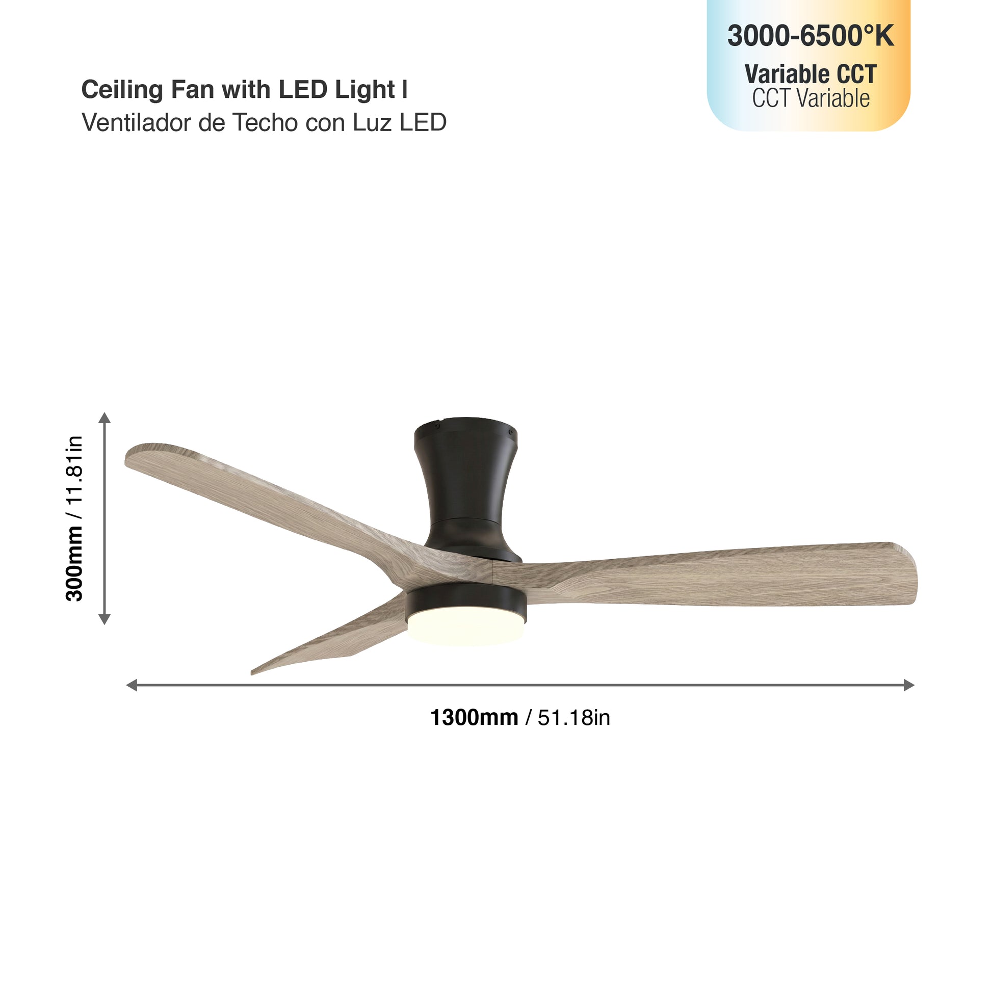 Ventilador de Techo Inteligente Ø130cm, Madera Oscura