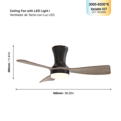 Ventilador de Techo con Luz LED Ø92cm, Madera Oscura
