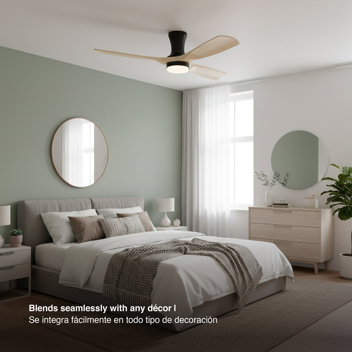 Ventilador de Techo Inteligente Ø130cm, Madera Clara