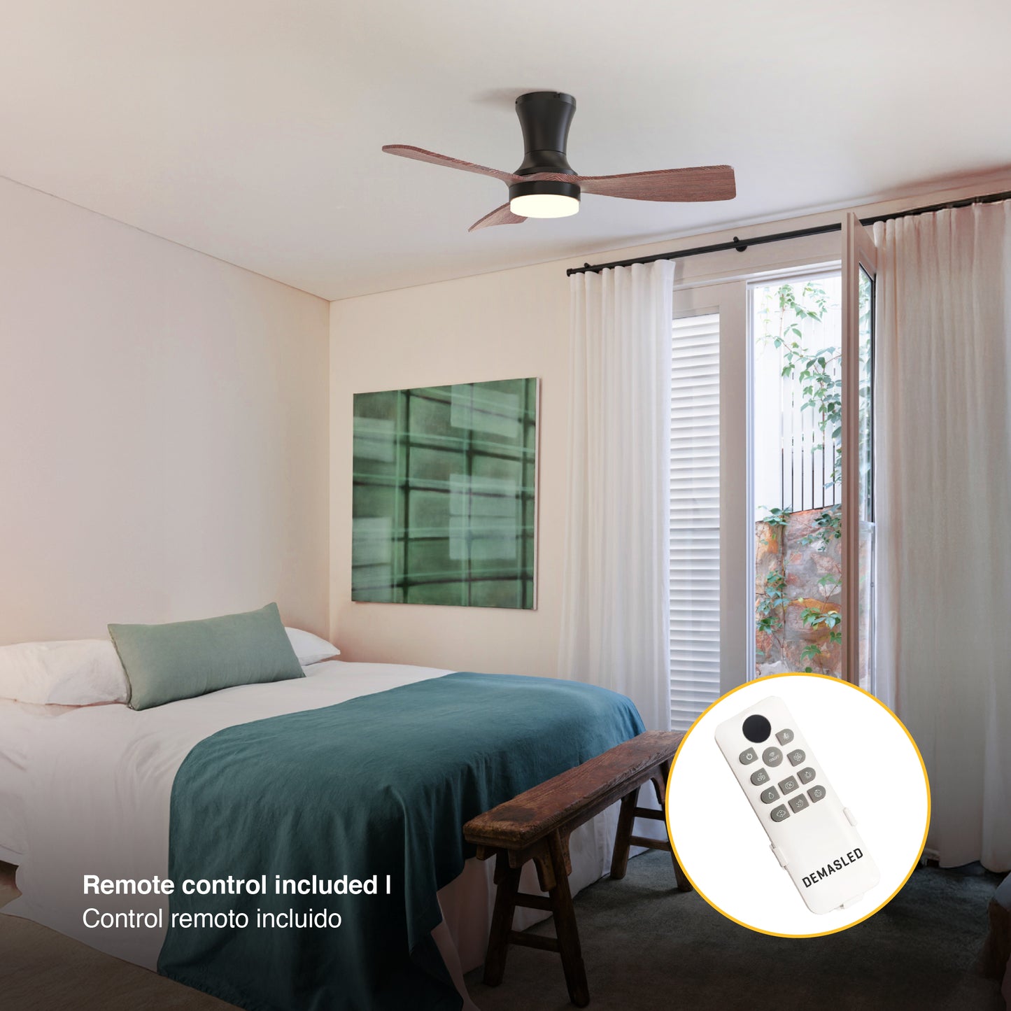 Ventilador de Techo con Luz LED Ø92cm, Madera Oscura