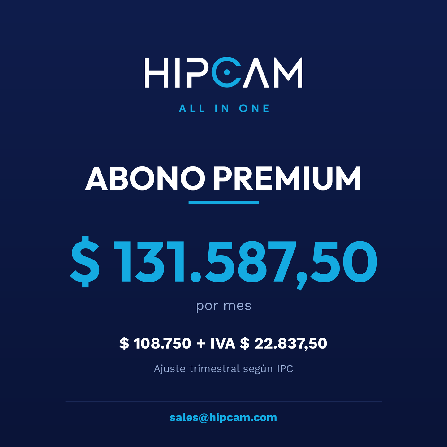 Abono HIPCAM Premium $131.587,50 por mes